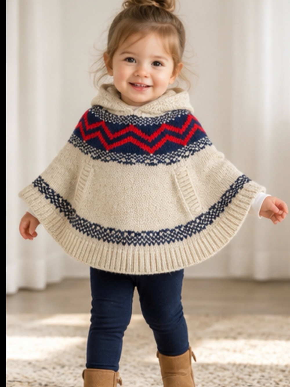OshKosh B’gosh Toddler Girls 3T Knit Hooded Poncho Sweater ❤️💙